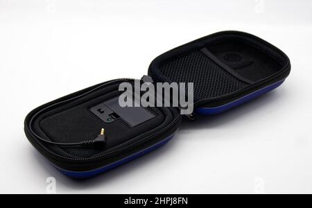 Speaker Case Travel Cover isolated on white background. Vintage Technology from the 90s. Stock Photo