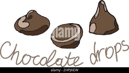 Illustration of chocolate drops on a white background. Sweets, snacks, chocolate drops, chocolate, ready to use, eps. For your design. For decoration, Stock Vector