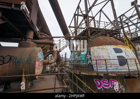 Closed and abandoned blast furnaces HFB in Liege, Belgium Stock Photo