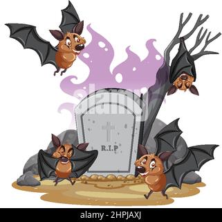 Group of bats in halloween theme  illustration Stock Vector