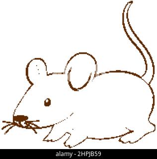 Rat in doodle simple style on white background illustration Stock Vector