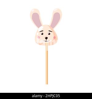 Easter lollipop, head cute bunny on stick. Sweet food Stock Vector
