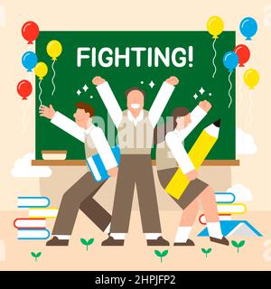 encouraging, motivating, cheering concept illustration vector of students Stock Photo