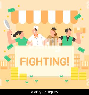 encouraging, motivating, cheering concept illustration vector of business owners Stock Photo