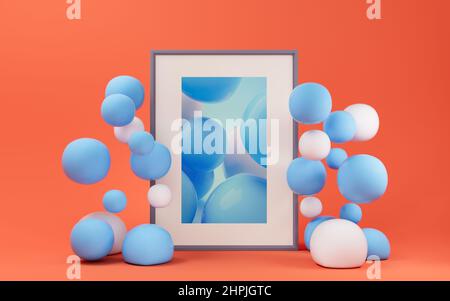 Soft balls and decorative picture, 3d rendering. Computer digital drawing. Stock Photo