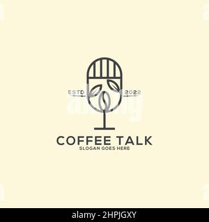 Organic Coffee shop and Podcast logo design with outline style, can used Beverage vector illustration Stock Vector