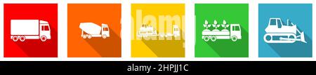 Set of colorful web flat design vehicles vector icons, transport concept buttons for webdesign and mobile applications on white background Stock Vector