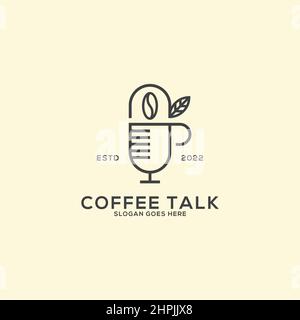 Organic Coffee shop and Podcast logo design with outline style, can used Beverage vector illustration Stock Vector