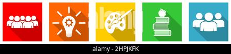 Set of colorful web flat design vector icons, education, college, study buttons for webdesign and mobile applications on white background Stock Vector