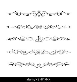 Collection of hand drawn text dividers, vignettes. Elegant oriental, victorian style separators, paragraphs, page decor, for frames. Design elements Stock Vector