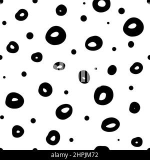 Stylish and minimalistic modern seamless pattern with black circles and dots Stock Vector