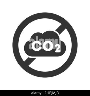 CO2 banned icon. Carbon dioxide sign crossed out inside circle. No CO2 symbol. Carbon offset concept. Zero emission. Greenhouse gases reduction. Stock Vector
