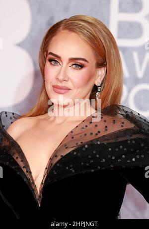 Adele arrives at The BRIT Awards 2022 at The O2 Arena on February 8, 2022 in London, England. Stock Photo