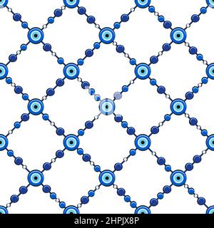 Seamless pattern with fatima eye and beads. Colored vector background. Stock Vector