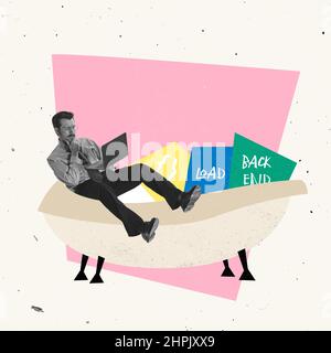 Creative design. Thoughtful man workinmg on developing application, backend Stock Photo
