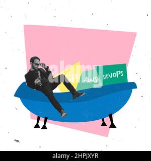Creative design. Young man, programmer, software developer wotking on devops methodology Stock Photo