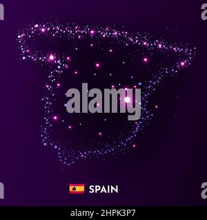 Spain map made of stars and dots. Globalization concept. Space view. Vector illustration Stock Vector