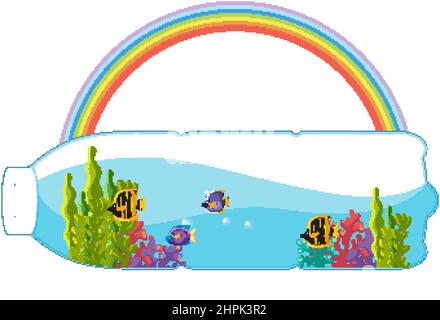 Save planet concept with corals and fishes in a plastic bottle illustration Stock Vector