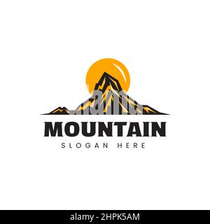 Sunset mountain peak logo design illustration, design template Stock Vector