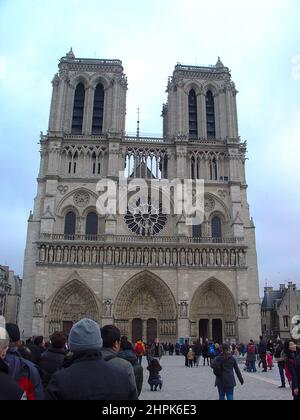 Notre Dame, Our Lady of Paris, medieval Catholic cathedral on the Île de la Cité an island in the Seine River before the fire in April 15, 2019. Stock Photo