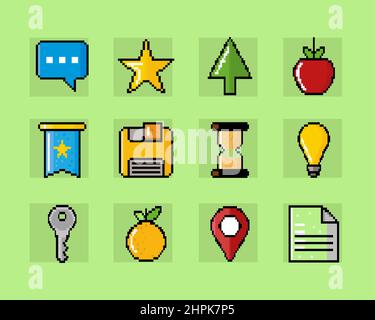 pixelated icons set Stock Vector
