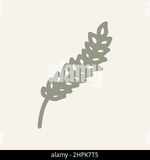 Ear of wheat hand drawn bakery icon stock illustration. Rye sign pattern green background outline silhouette. Handdrawn spring plant decoration card Stock Vector