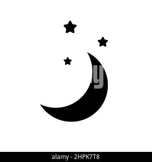 Moon stars logo illustration. Astrology icon and tattoo art background. Hand drawn black night time abstract design, dream astronomy button silhouette Stock Vector