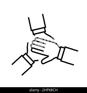 Team hands together vector icon. Teamwork symbol Simple business partnership sign isolated on white . Abstract cooperation icon in black Modern flat v Stock Vector