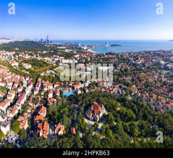 Signal hill park in Qingdao city districts has east road 16, 17, longkou road armour Stock Photo