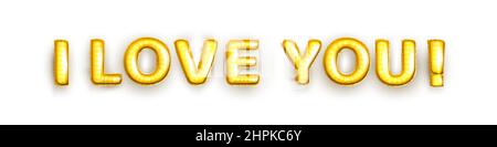 Phrase I Love You gold foil balloons isolated on white background. Vector illustration Stock Vector