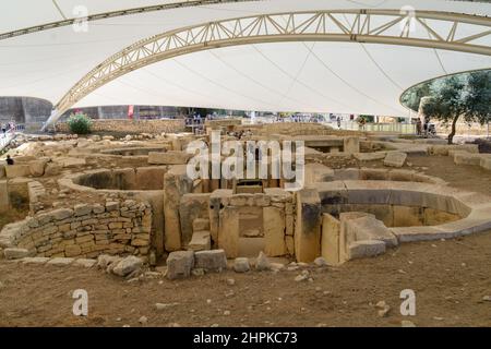 Tarxien Malta - October 20th 2019: The Tarxien Temples date from approximately 3150 BC. Stock Photo