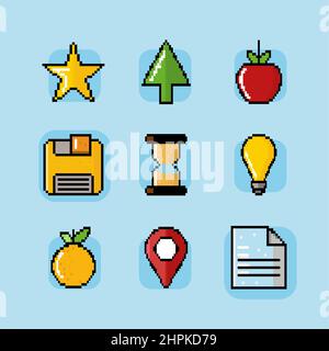 icons pixelated design Stock Vector