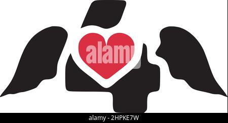 Number 4 with wings and heart symbol doodle icon Stock Vector