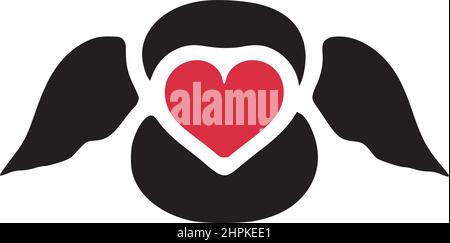 Number 8 with wings and heart symbol doodle icon Stock Vector
