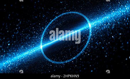 Blue glowing artificial gravitational lens in space, computer generated abstract background, 3D rendering Stock Photo