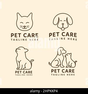 dog and cat pet logo monoline design on set Stock Vector