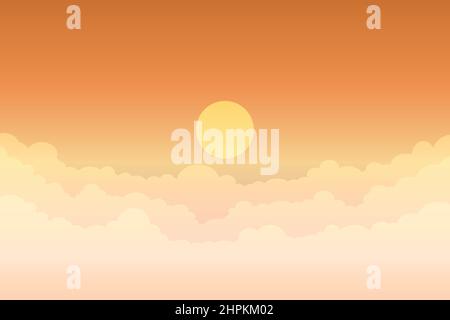 vector landscape of orange sky clouds at sunset for background Stock Vector