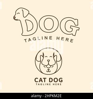 vector design dog lettering logo, monoline style cat and dog combination logo Stock Vector
