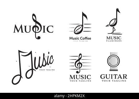 music logo collection monogram silhouette isolated on white background Stock Vector