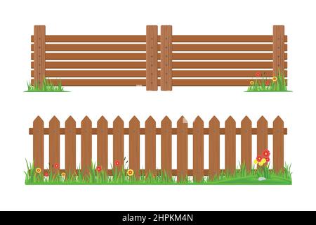 wooden fence with grass and flowers vector design Stock Vector