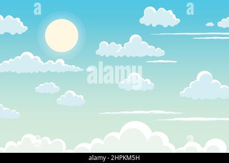 vector illustration of blue sky with bright white clouds on a sunny day for background Stock Vector