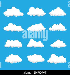 collection of cloud shapes isolated on blue background, cloud icon vector design Stock Vector