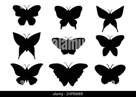 butterfly silhouette collection isolated on white background Stock Vector