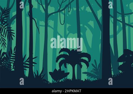 rainforest silhouette vector scenery illustration Stock Vector