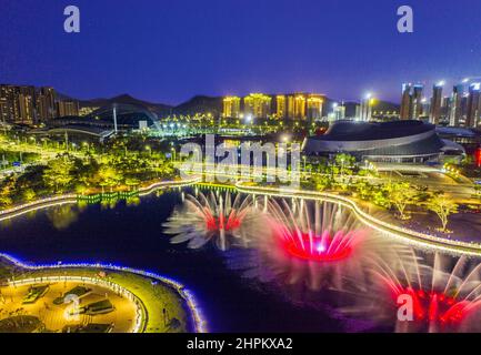 Jiangmen city skyline binjiang district sports center of night Stock Photo