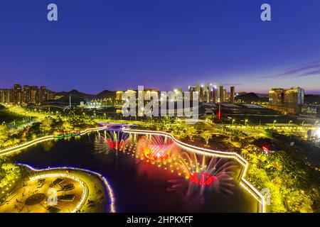 Jiangmen city skyline binjiang district sports center of night Stock Photo