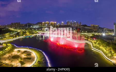 Jiangmen city skyline binjiang district sports center of night Stock Photo