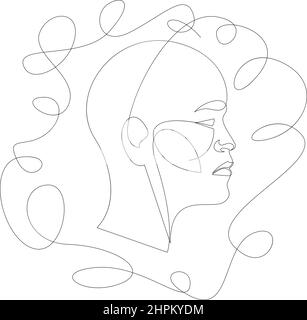 Human head with confusion of thoughts in Continuous one line drawing. Concept of bad mental health, anxiety and stress. Headache and chaos in consciou Stock Vector