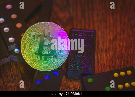 Bitcoin coin on a CD - DVD, background for design Stock Photo