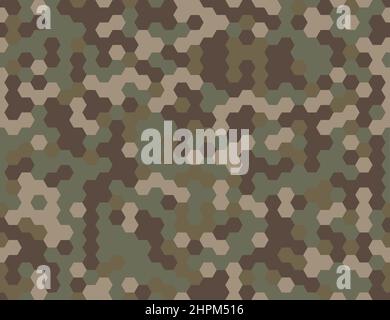 Seamless modern army camouflage hexagon pixel texture. Abstract vector futuristic camo hex background. Geometric tech pattern wrapping paper design il Stock Vector